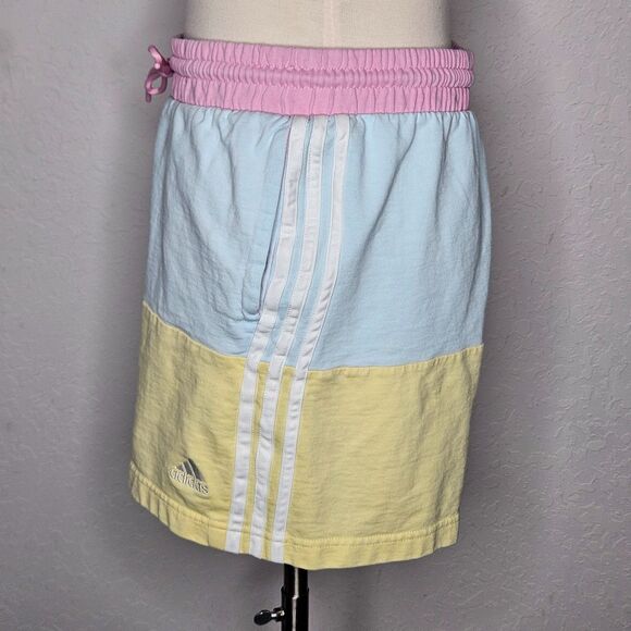 Adidas Colorblock Shorts Pastel Pink Blue Yellow Drawstring Logo Women’s M - Picture 4 of 8